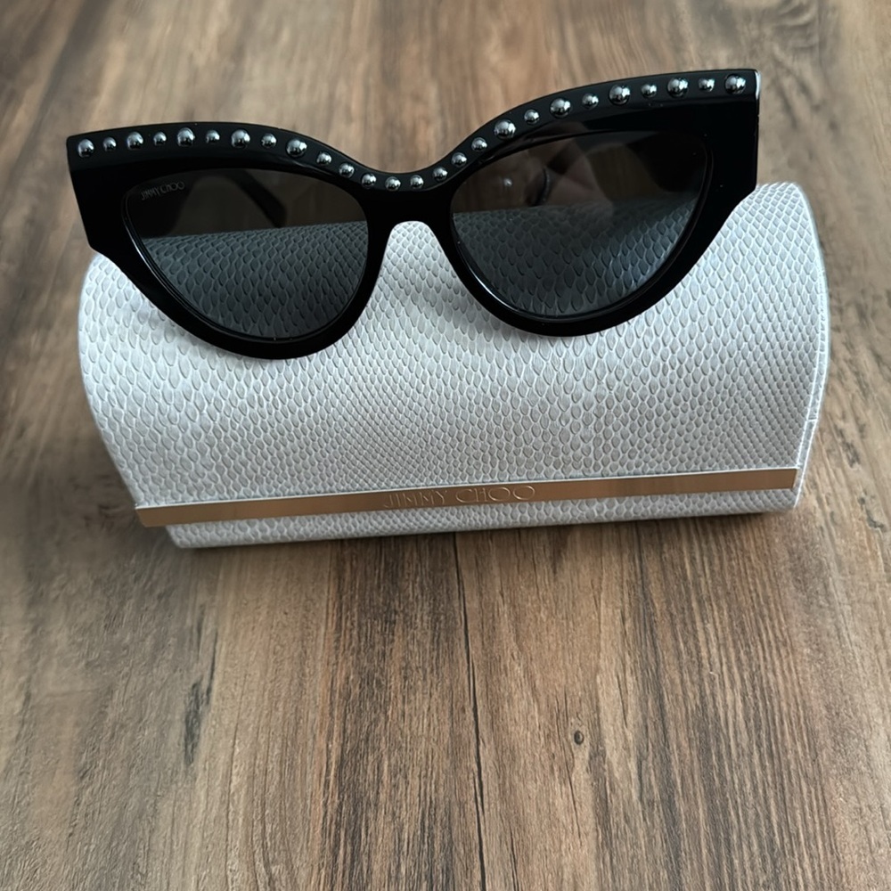 Jimmy Choo Black Cat-Eye Sunglasses with Silver Accents